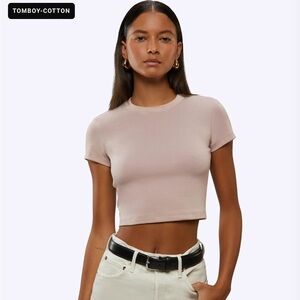 Cuts crop tomboy tee cropped slim-fit cotton (ballet pink)